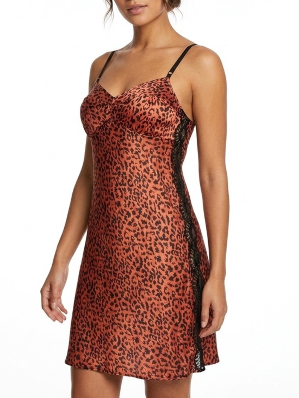 Victoria's‎ Secret Leopard Print Satin Lace Side Trim Chemise Slip Dress Medium